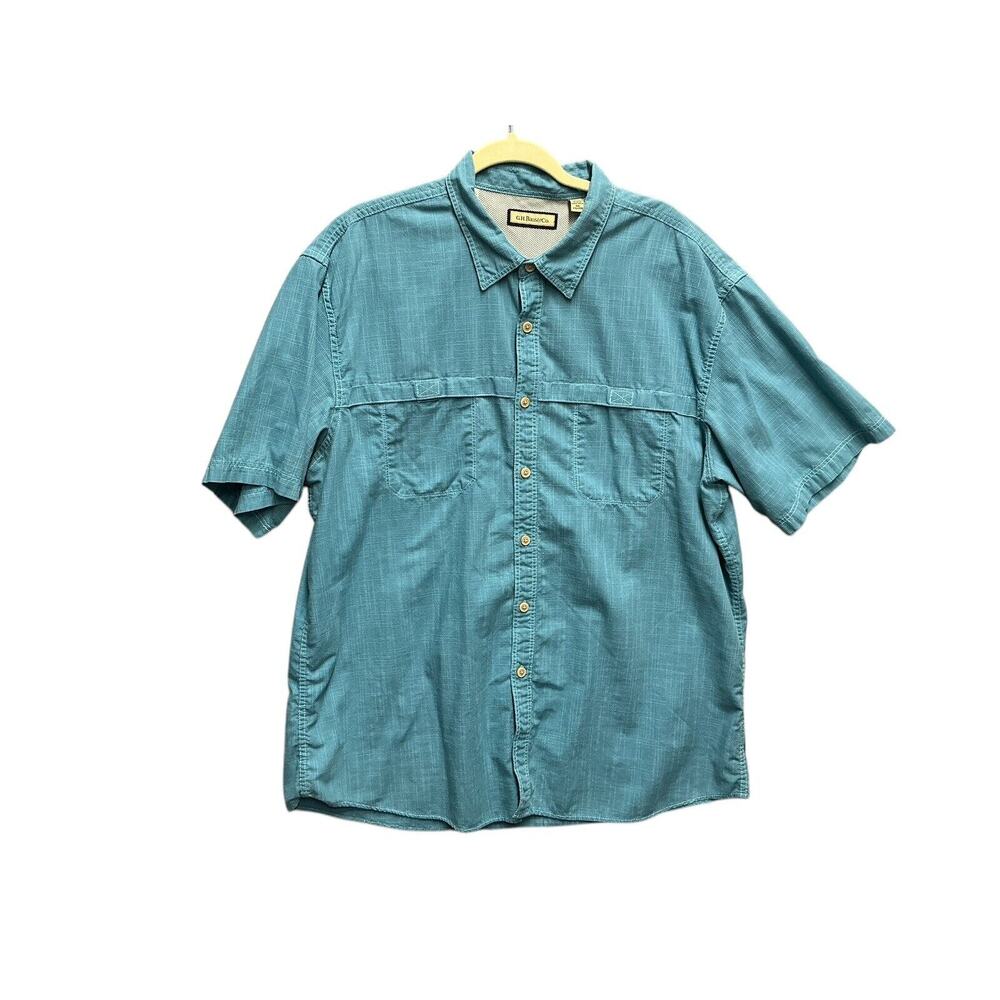G.H. BASS & CO. Blue Short Sleeve Shirt Size 2XL Chest Pockets Button Front